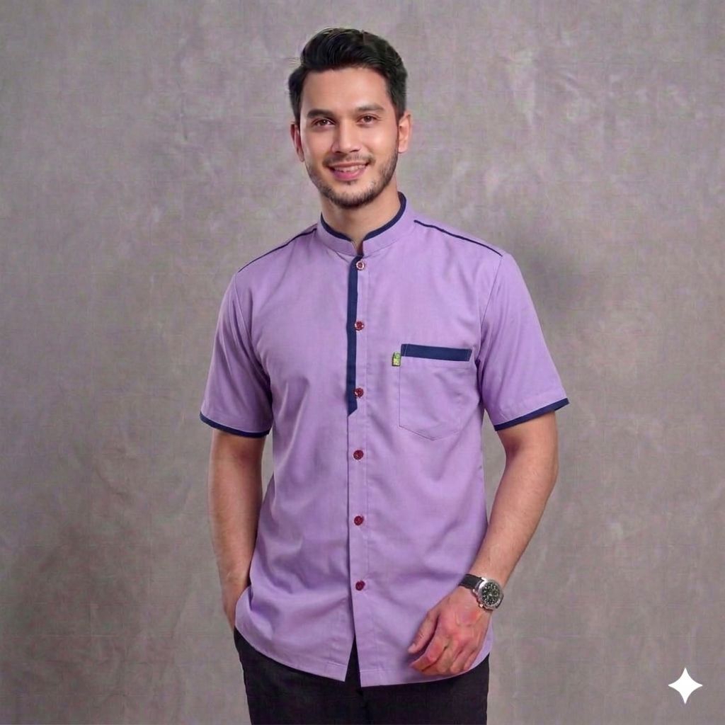 baju koko lilac lengan pendek pria dewasa bahan katun toyobo premium