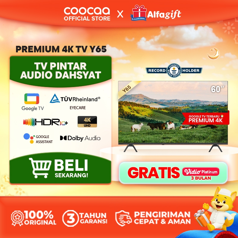 NEW COOCAA TV 60 inch Y65 - 4K GOOGLE TV  - Dolby Audio - Eye Care - HDR10 - Find Remote - (COOCAA 6