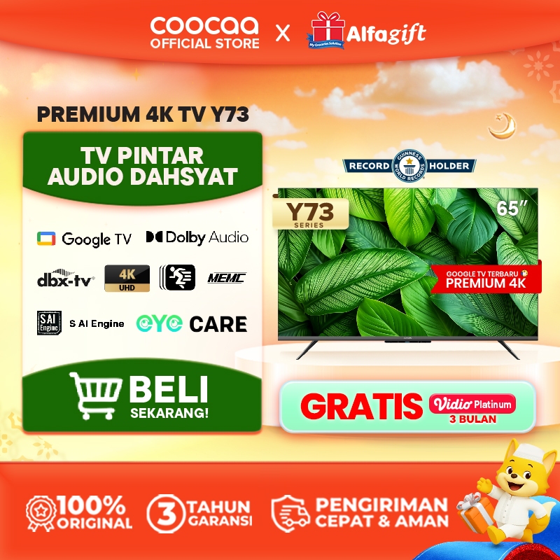 TERBARU COOCAA TV 65 inch Y73 - 4K Google TV - S AI Engine - MEMC - Dolby Audio - HDR10/HLG - Find M