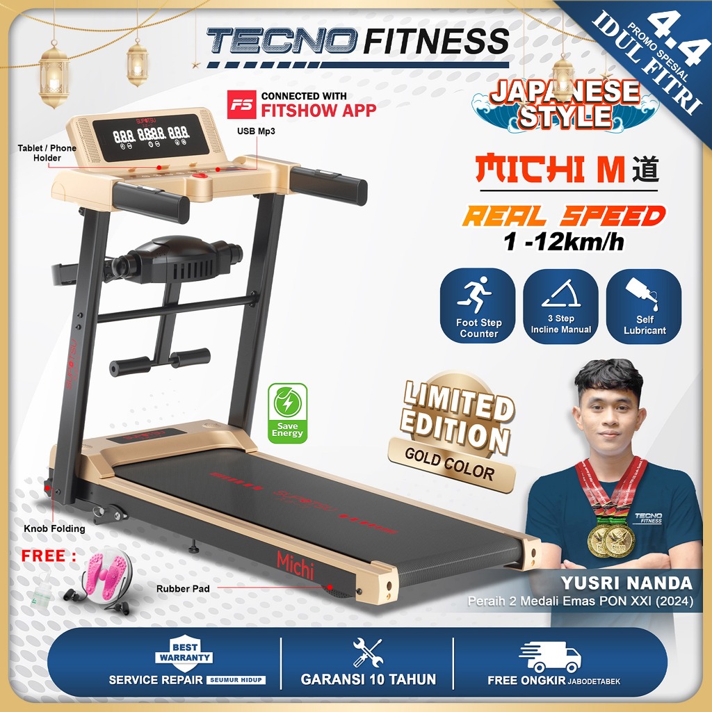 SUPOTSU MICHI Treadmill Listrik Treadmill Portable Treadmill Multifungsi Treadmil Lipat Treadmill El