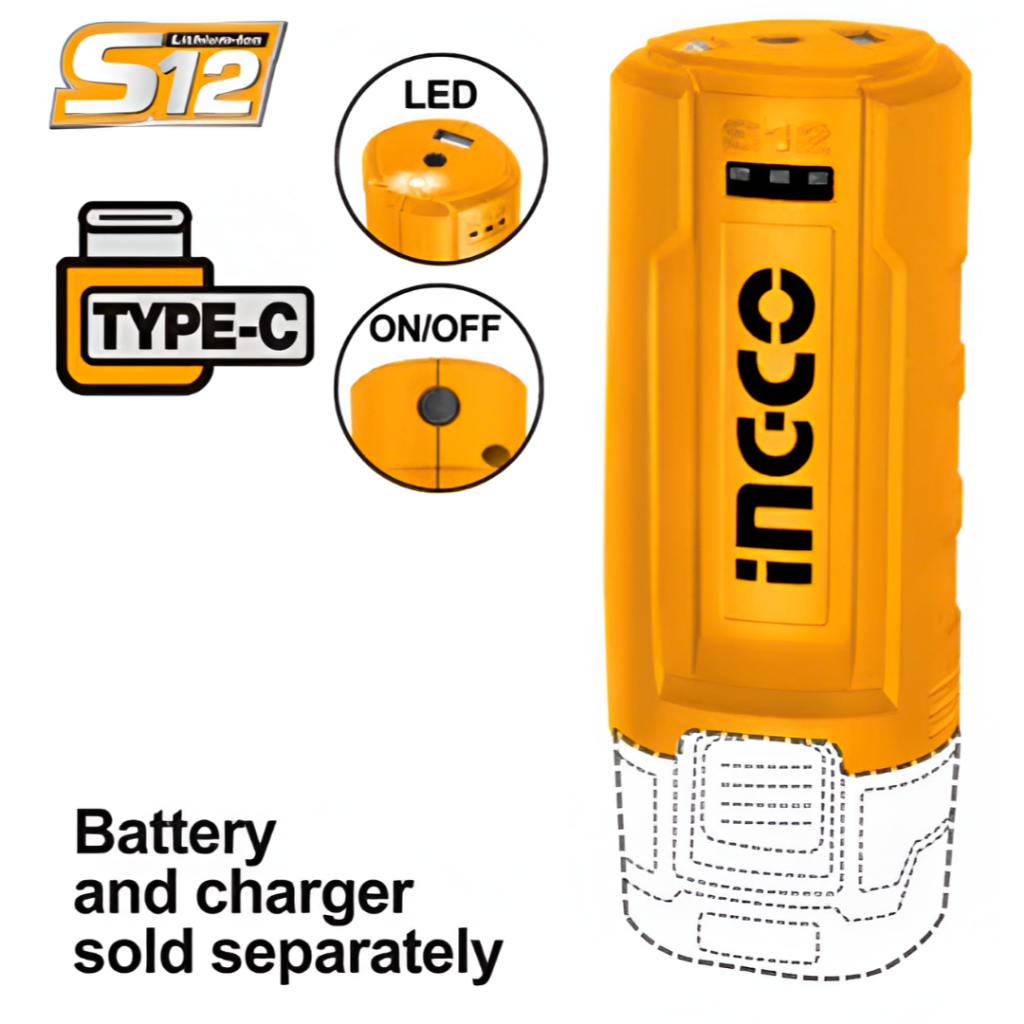 INGCO S12 Converter USB Power Bank 5V 1.5A CUCLI1201 Charger HP Baterai Powerbank dengan LED dan Kab