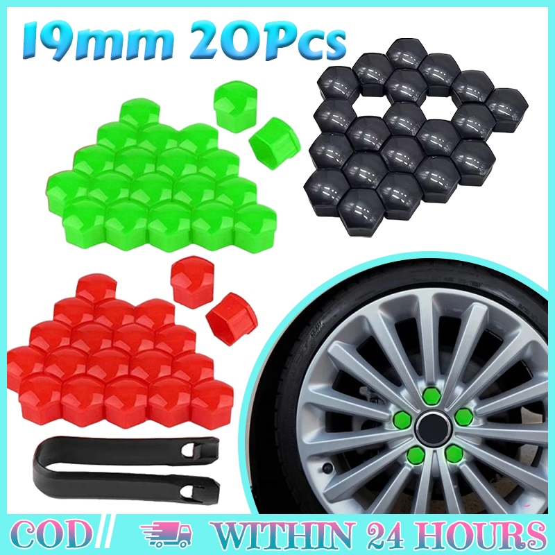 20pcs Tutup Baut Roda Mobil Penutup Velg Ban Cover Mobil Variasi Plastik 19mm Black Red Green
