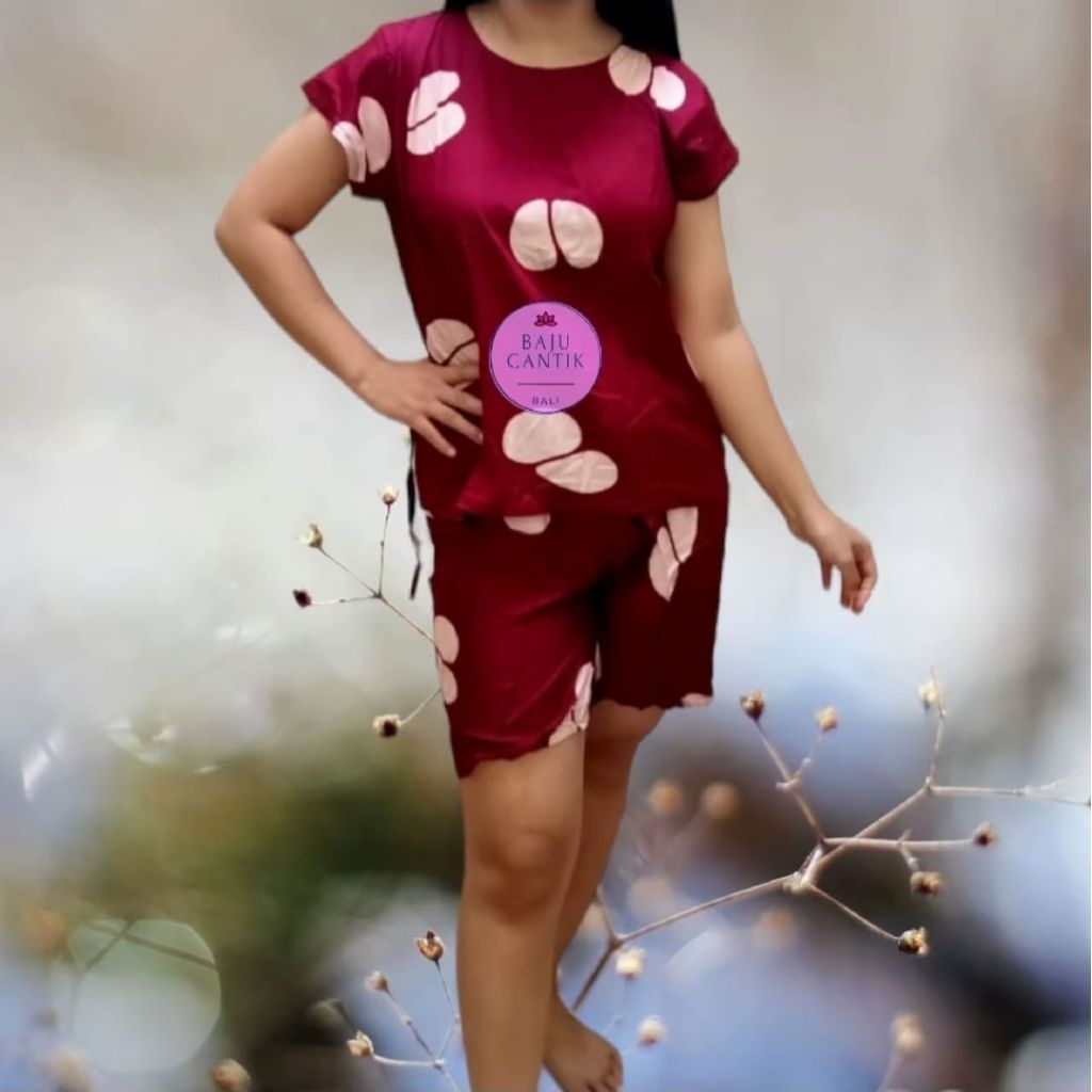 Baju Wanita Setelan Pendek Motif Kopi Rayon Halus