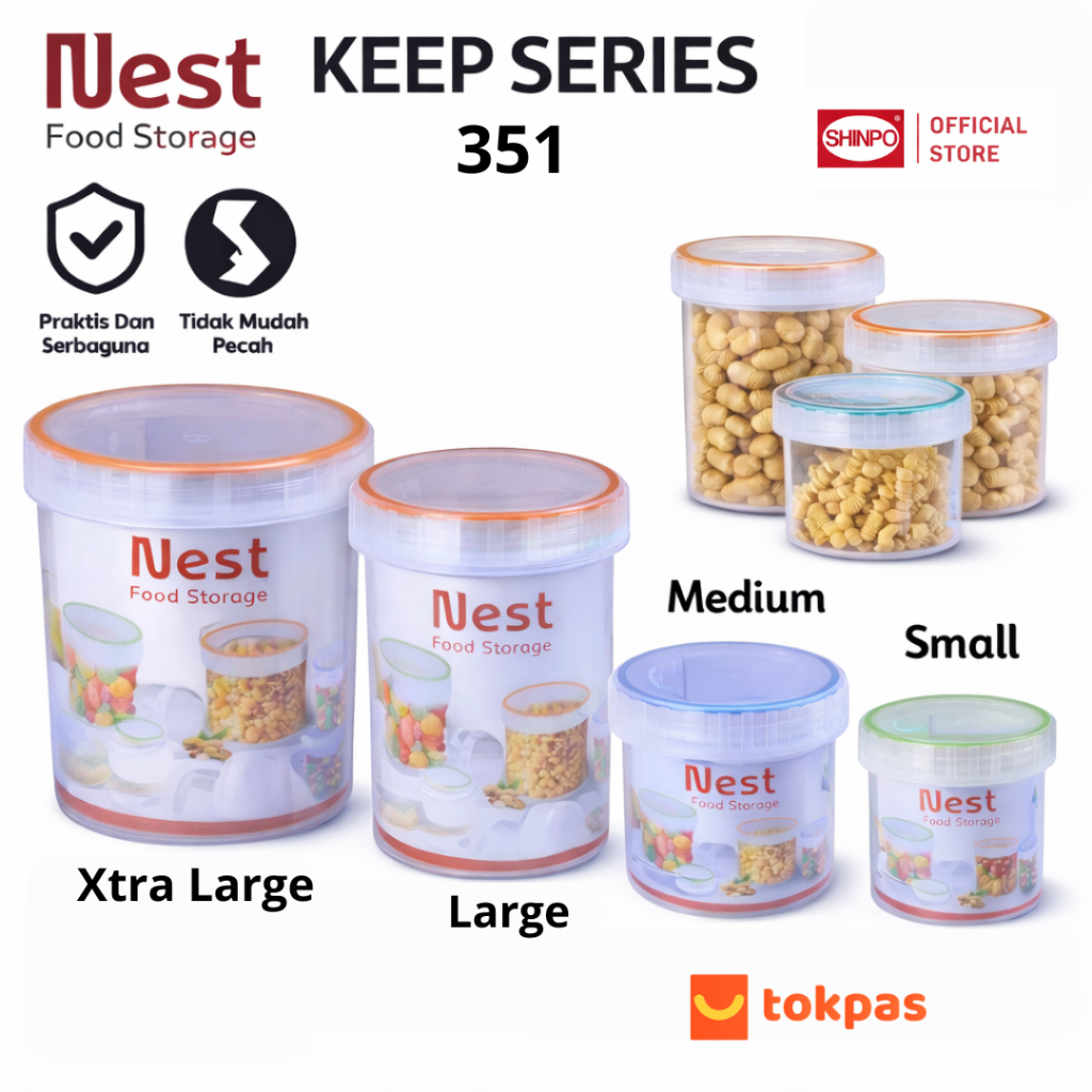 SHINPO - Toples Plastik 351 S, M, L , XL Serba Guna Kedap Udara Bening Shinpo Toples Lebaran
