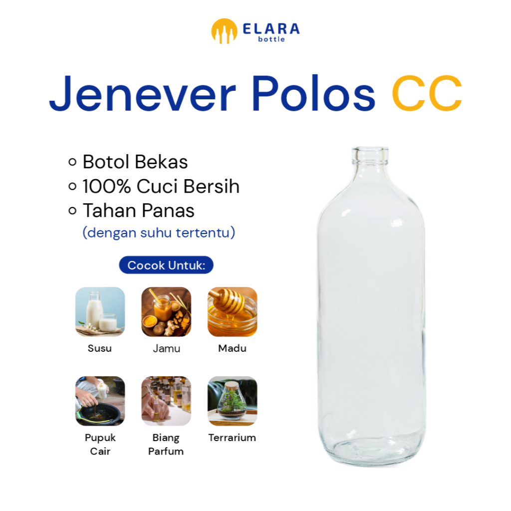 (BUNDLE 12 & 24) Elara Botol - Jenever Polos CC | Botol Kaca Bekas | Botol 1000 ML | Botol Susu | Bo
