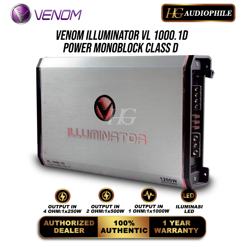 VENOM Illuminator VL 1000.1 D Power Monoblock Subwoofer Mobil Class D