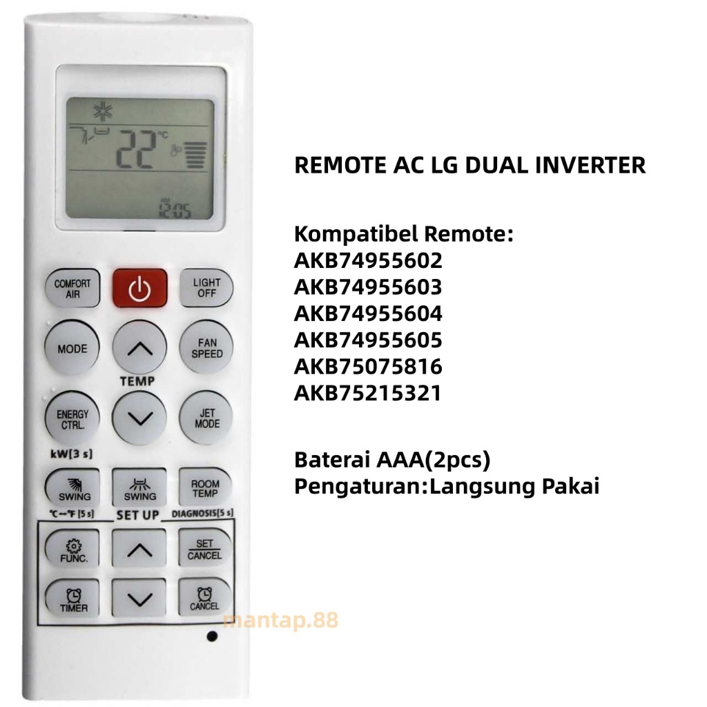 Remote AC Remot Pengganti Untuk AC LG Dual inverter T05EV5 T06EV3 T06EV4 T10EV4