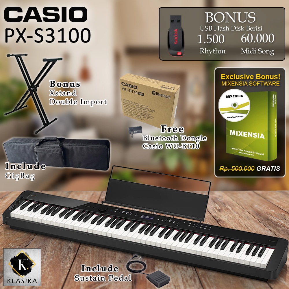 Casio Privia PXS 3100 / PXS3100 / PX S3100 Digital Piano Garansi Resmi - PAKET B