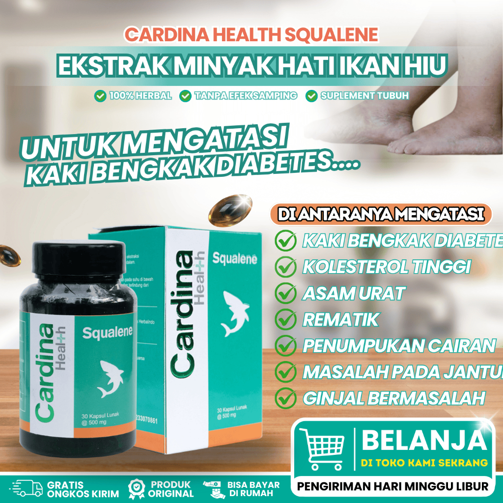 Cardina Health Squalene Herbal Untuk Mengatasi Kaki Bengkak Diabetes, Kolesterol Tinggi, Asam Urat, 