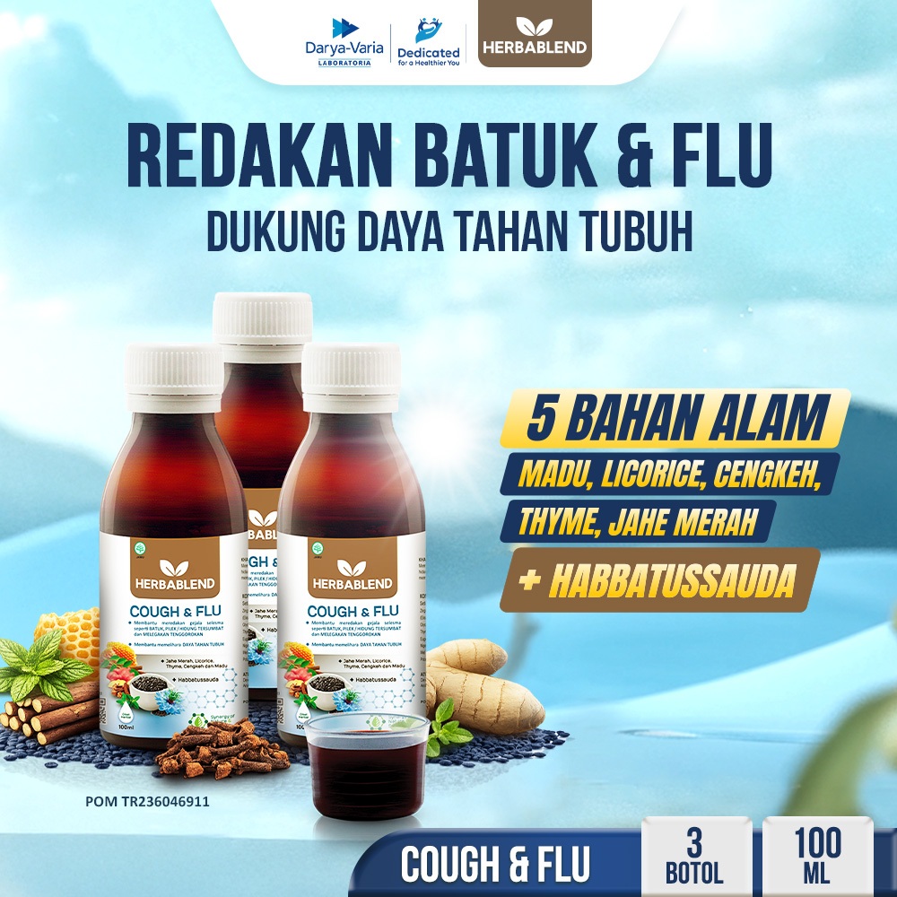 Herbablend Cough & Flu (3 botol x 100 ml) Suplemen Kesehatan Habbatussauda | obat batuk herbal | oba