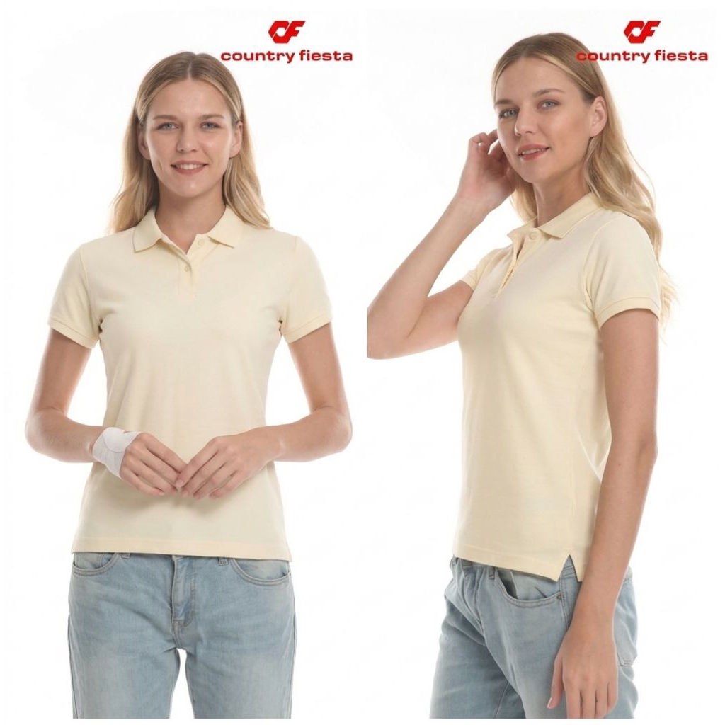 Country Fiesta Ladies Cotton Polo t - shirt , atas kaos kerah katun wanita