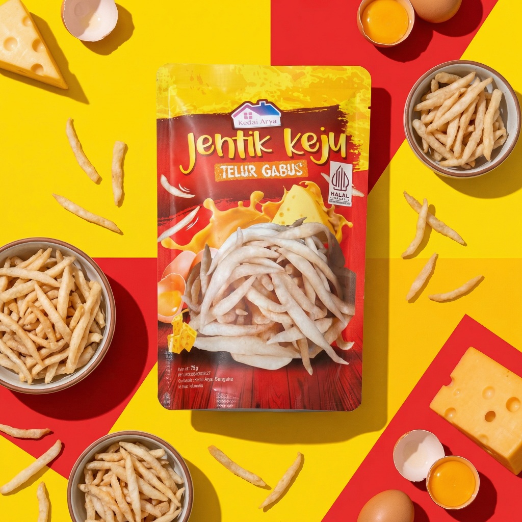 Jentik Keju Telur Gabus Kedai Arya 75g | Makanan Ringan Snack Camilan Keju Kriuk Gurih Oeh Oleh Khas