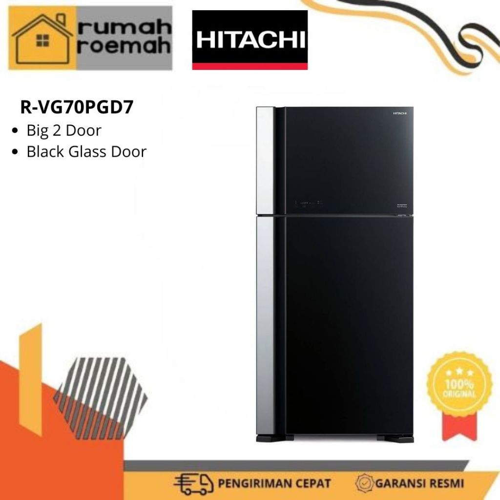 HITACHI R-VG70PGD7 GBK Kulkas 2 Pintu Big Size Glass Black RVG70PGD7 GBK