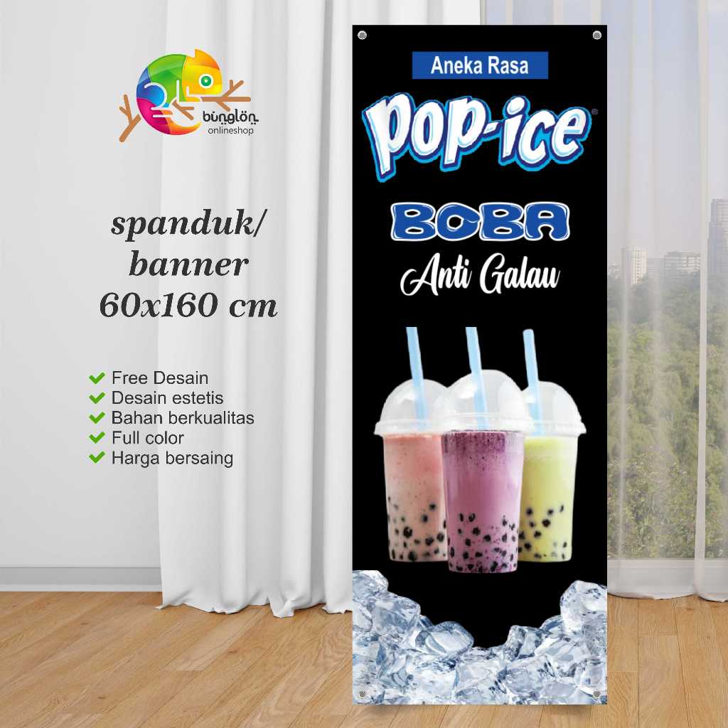 Spanduk Banner Pop Ice Boba 60x160 cm