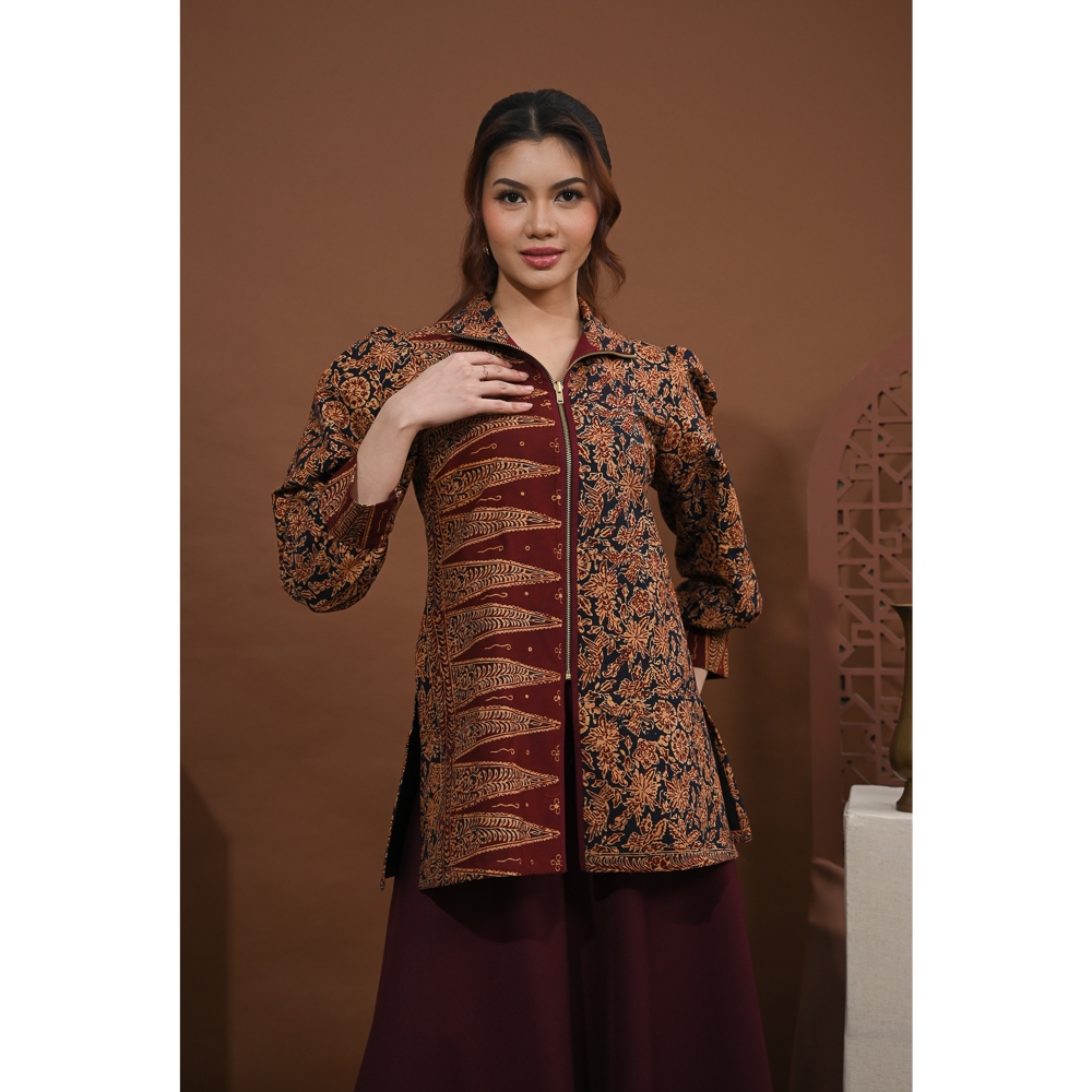 Tunik Batik Sembagi Cirebon Blouse Kerja Wanita Modern Lengan Panjang