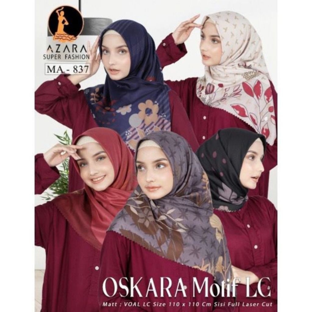 (AZARA OSKARA) Jilbab Segiempat Motif Azara Oskara Laser Cut Murah