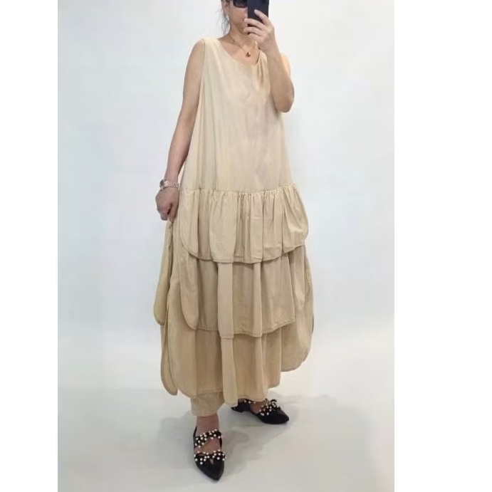 Tiered Linen Midi Dress Sleeveless