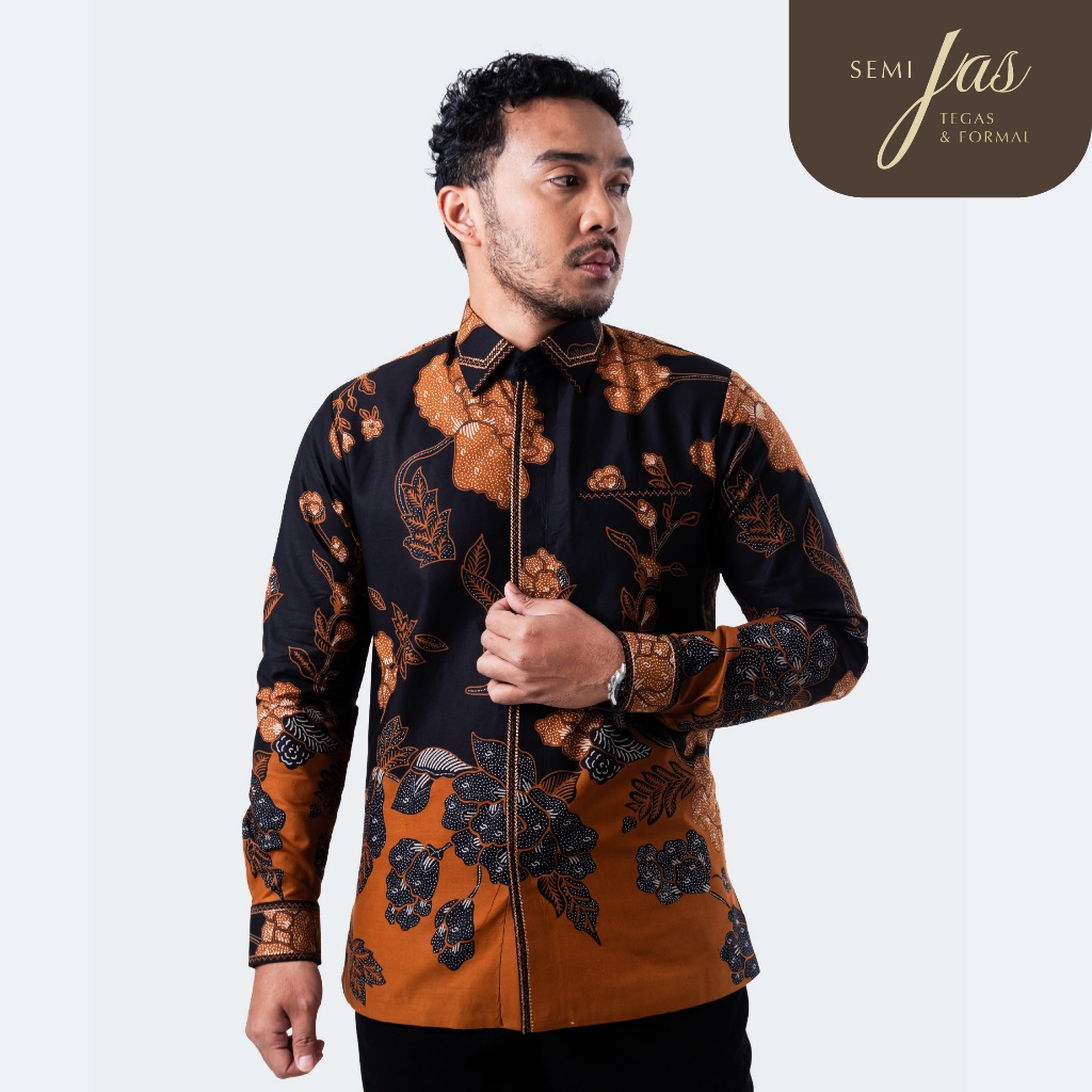 Lano Batik Semi Jas Motif Kembang Sepatu | Kemeja Batik Pria Lengan Panjang | SMJ