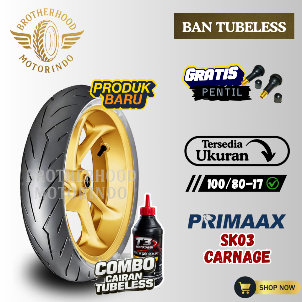 BAN PRIMAAX SK03 RING 17 ( 100/80-17 ) PRIMAAX TUBELESS  / MATIC RING 17 / BAN DONAT / BAN RING 17 /