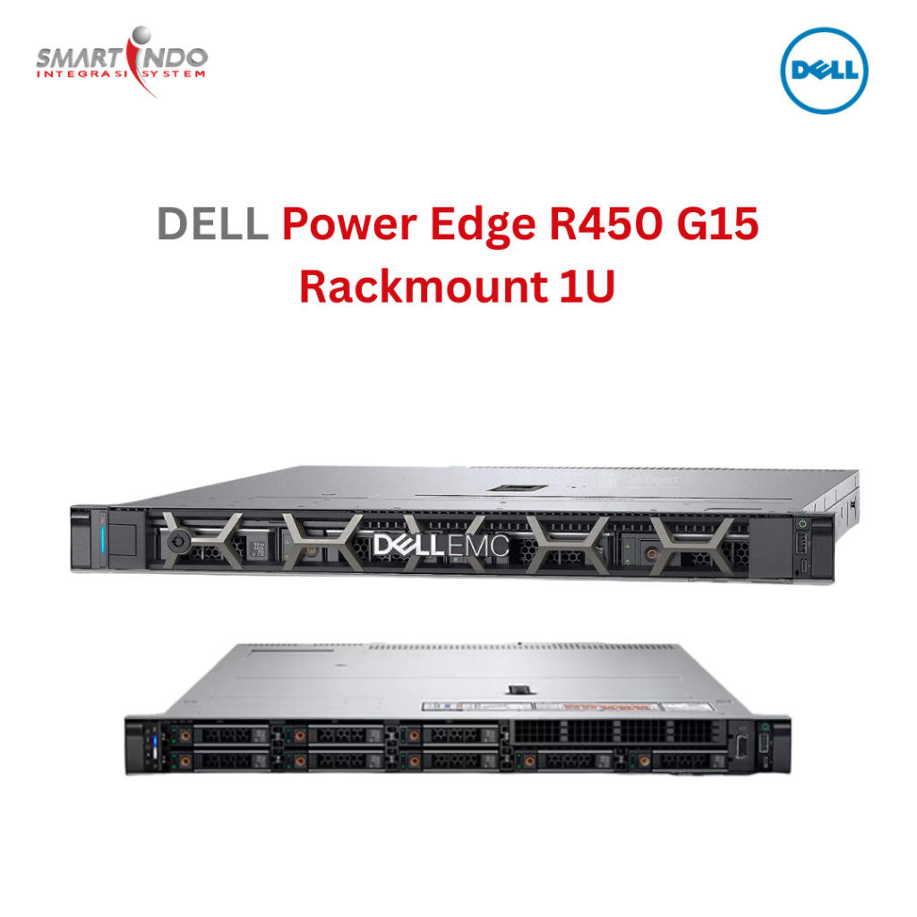 Dell Power Edge R450 G15 Rackmount 1U Double Socket Xeon Silver, 16GB, 1.2TB SAS, H755, DVD, Idrac B