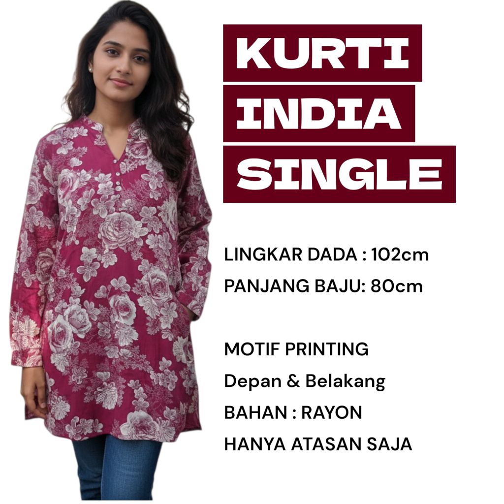 Kurti single baju India murah