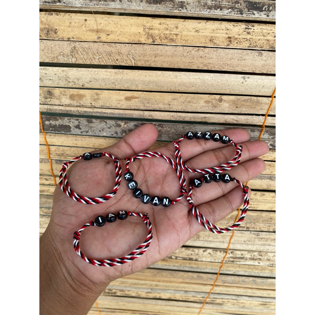 Gelang Tridatu Bayi Anak dan Dewasa Inisial Nama Anti Sawan Max 7 Huruf Gelang Tridatu Anak Gelang T