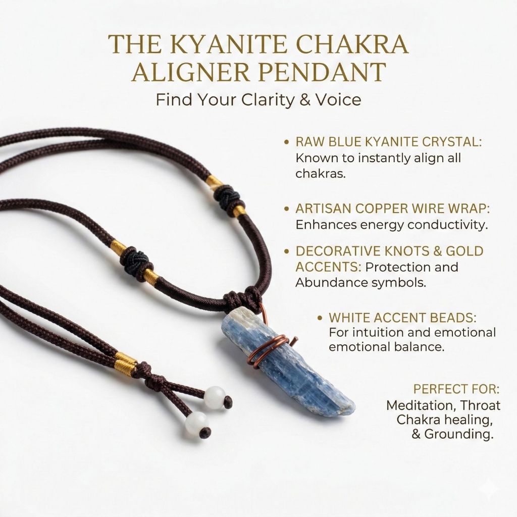 Kalung Liontin Batu Blue Kyanite Asli Asimetris -Neck Chakra Healing Crystal Pendant Anti Anxiety Re