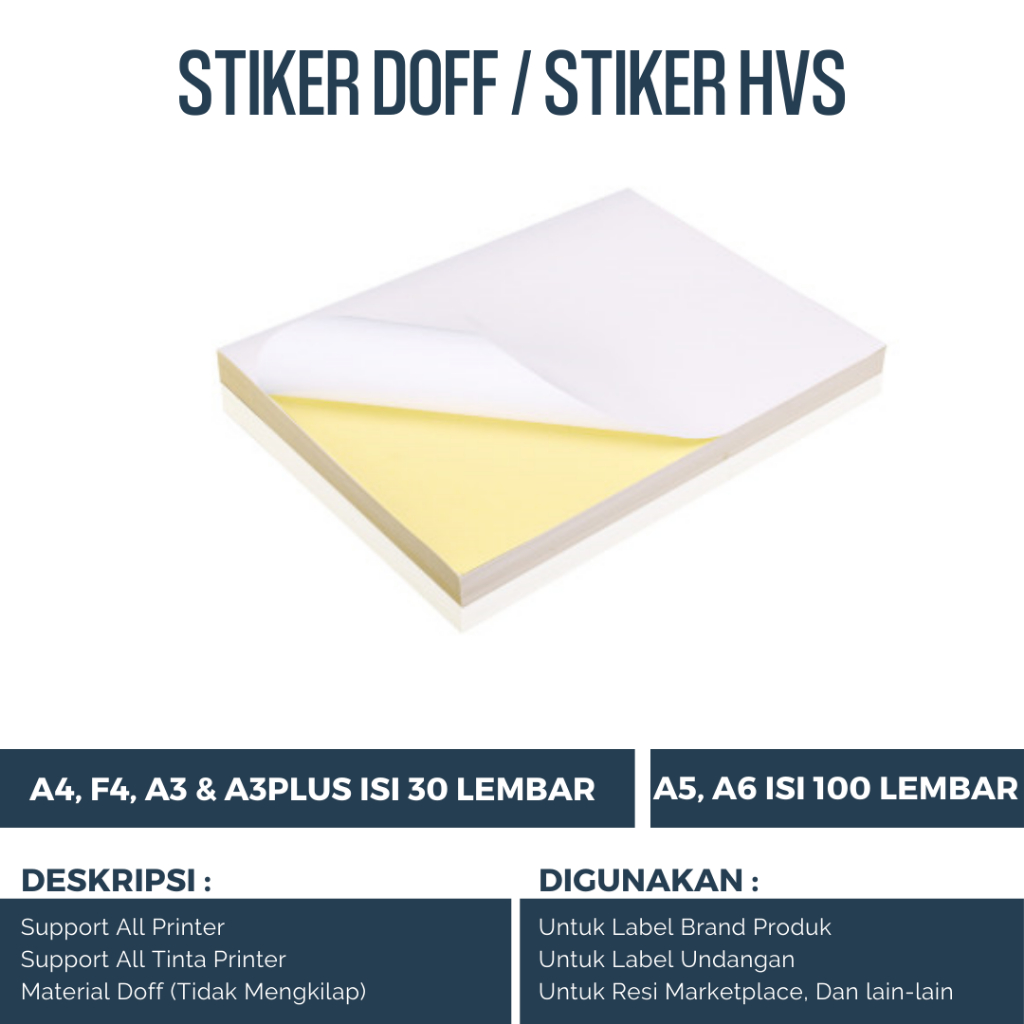 [30 LBR] Kertas Stiker Doff A4, F4, A5, A6, A3 & A3PLUS Kertas Stiker HVS
