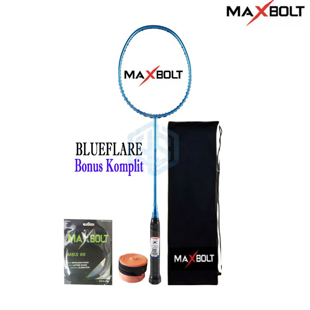 Raket Badminton Maxbolt Blue Flare Bonus Komplit Raket Maxbolt Blueflare