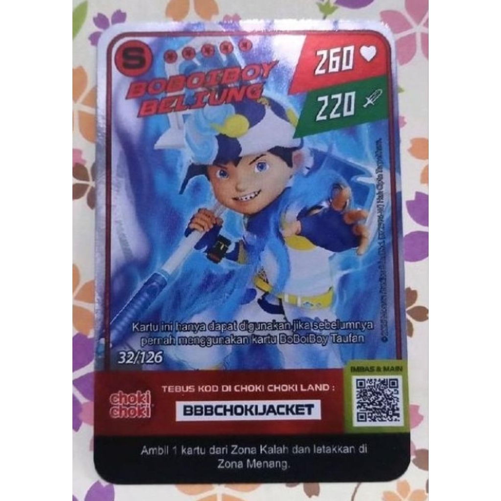 kartu choki-choki boboiboy beliung s+ 2kartu random