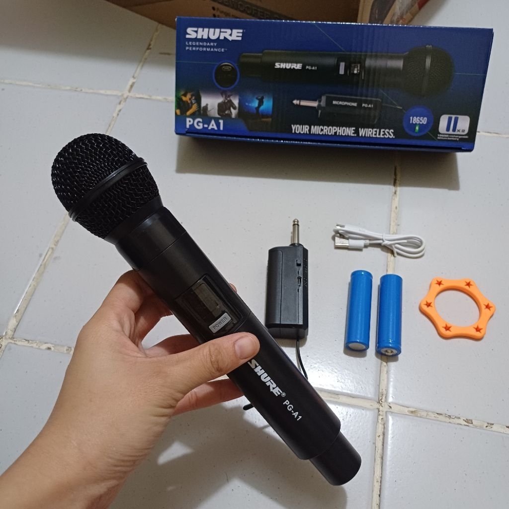 Mic Wireless PG A1 shure mik tanpa kabel 1 mikrofon wireles dengan baterai cas