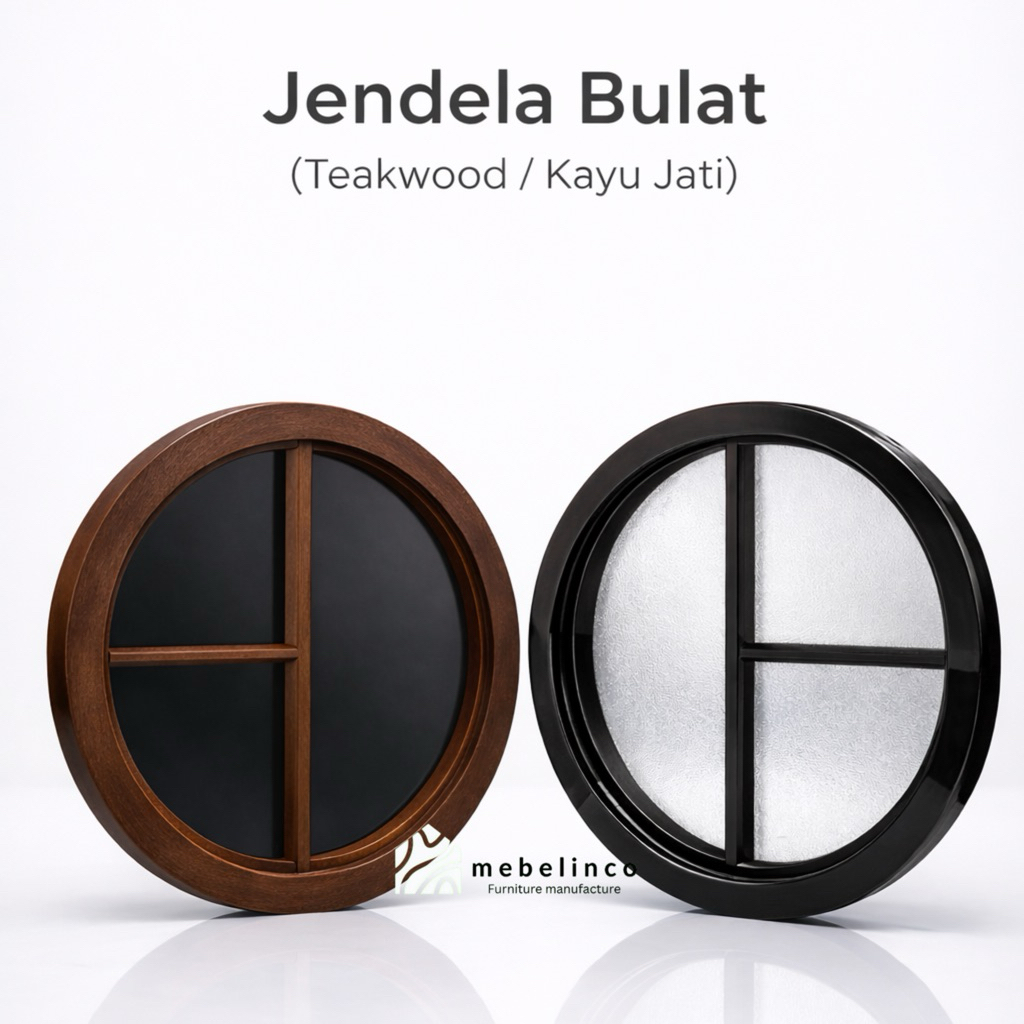 Jendela Kusen Bulat Putar Kayu - Jendela Kayu Minimalis - Kusen Jendela Kayu Jati - Jendela Rumah JB