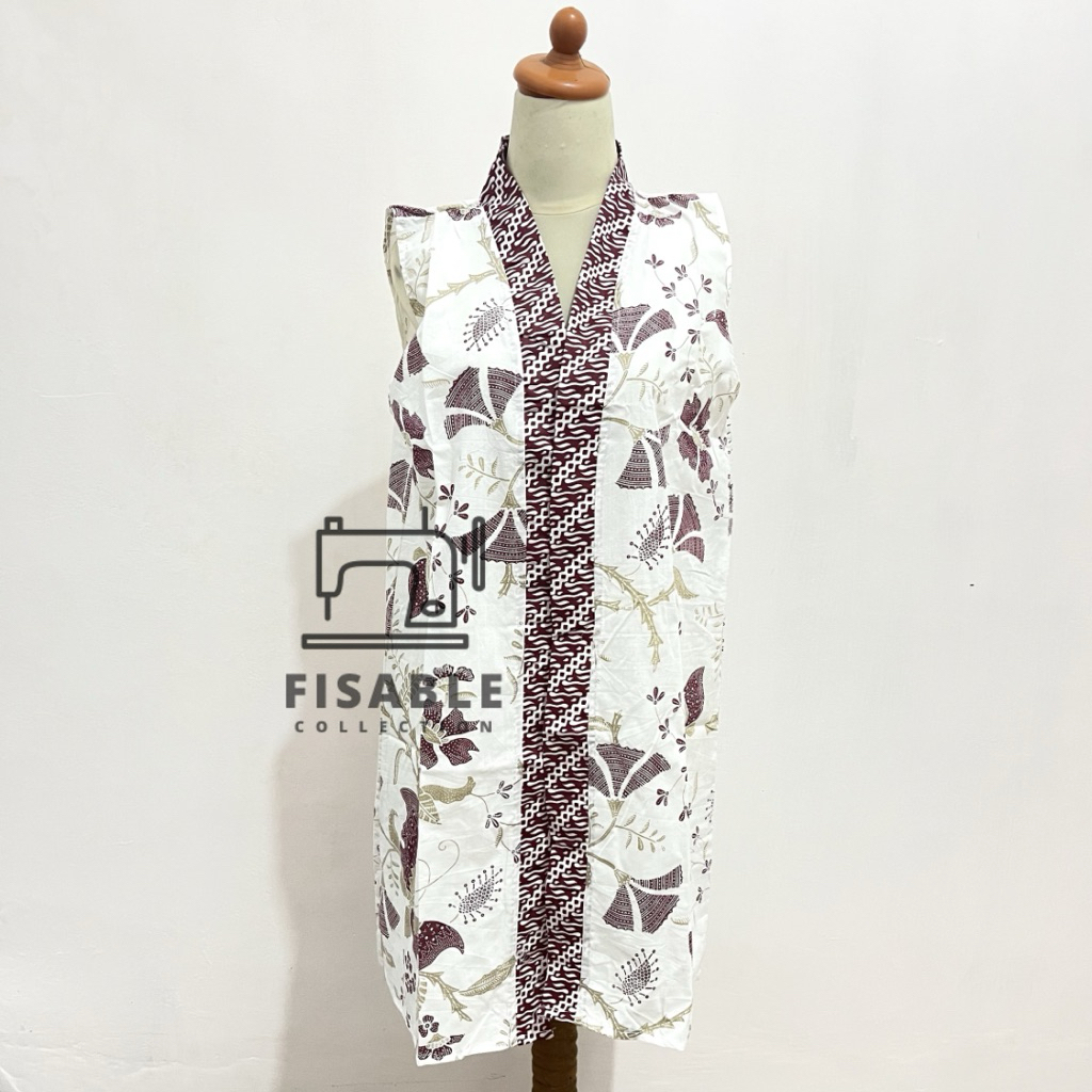 Outer Batik Wanita Outer Katun Cardigan Tanpa Lengan Motif Kipas