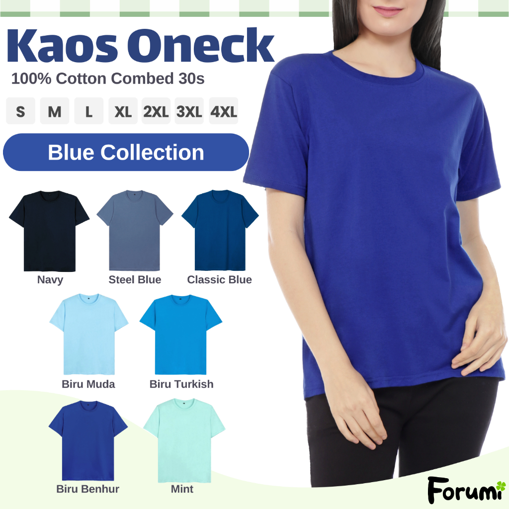Kaos Polos Wanita Katun Warna Biru Navy Biru Muda Biru Klasik Biru Gelap Biru Benhur Mint Steel Blue