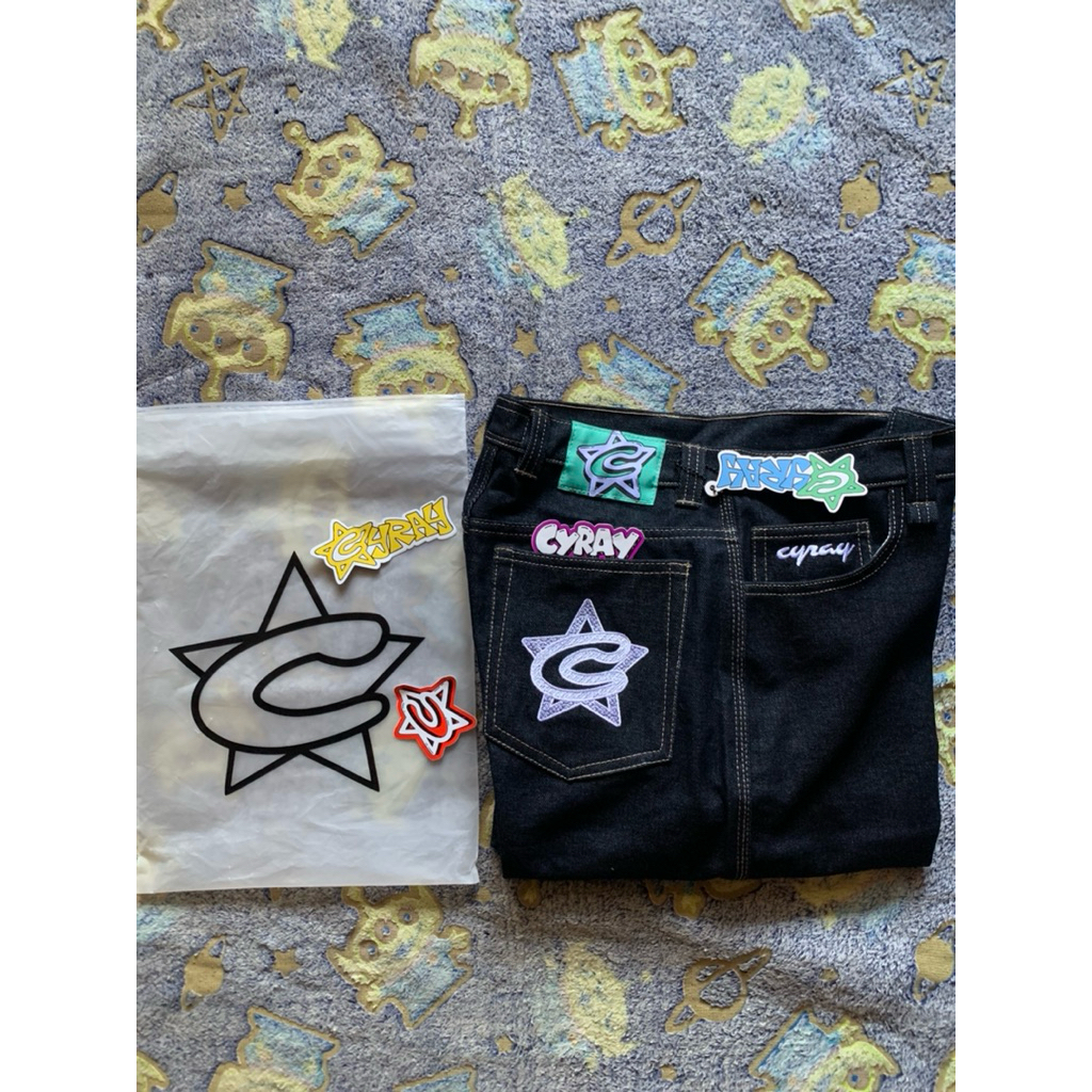 celana cyray blue black denim