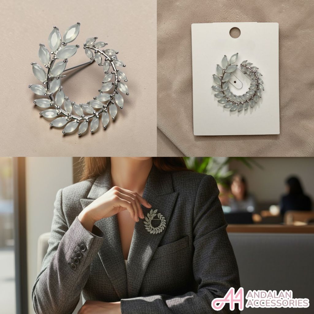 BROS CRYSTAL FROST LEAF WREATH BROOCH