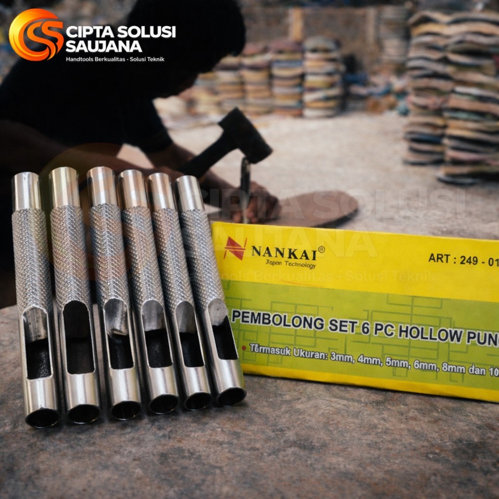 NANKAI Hollow Punch Set 6 PCS | Alat Ketok Pembolong Kulit Karet Sabuk Tali Tas Dompet | Plong Getok