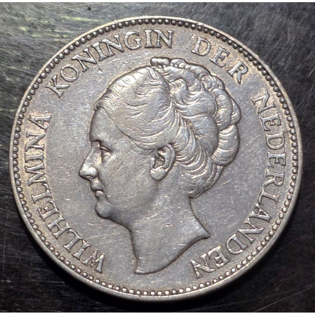 Koin Perak 1 Gulden 1929 Wilhelmina