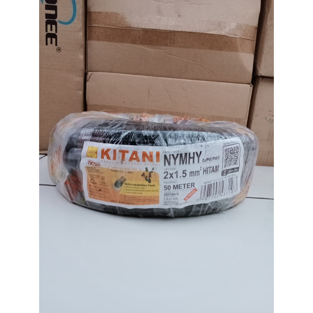 Kabel Listrik Serabut NYMHY KITANI 2x1.5 mm SNI LMK Hitam Asli