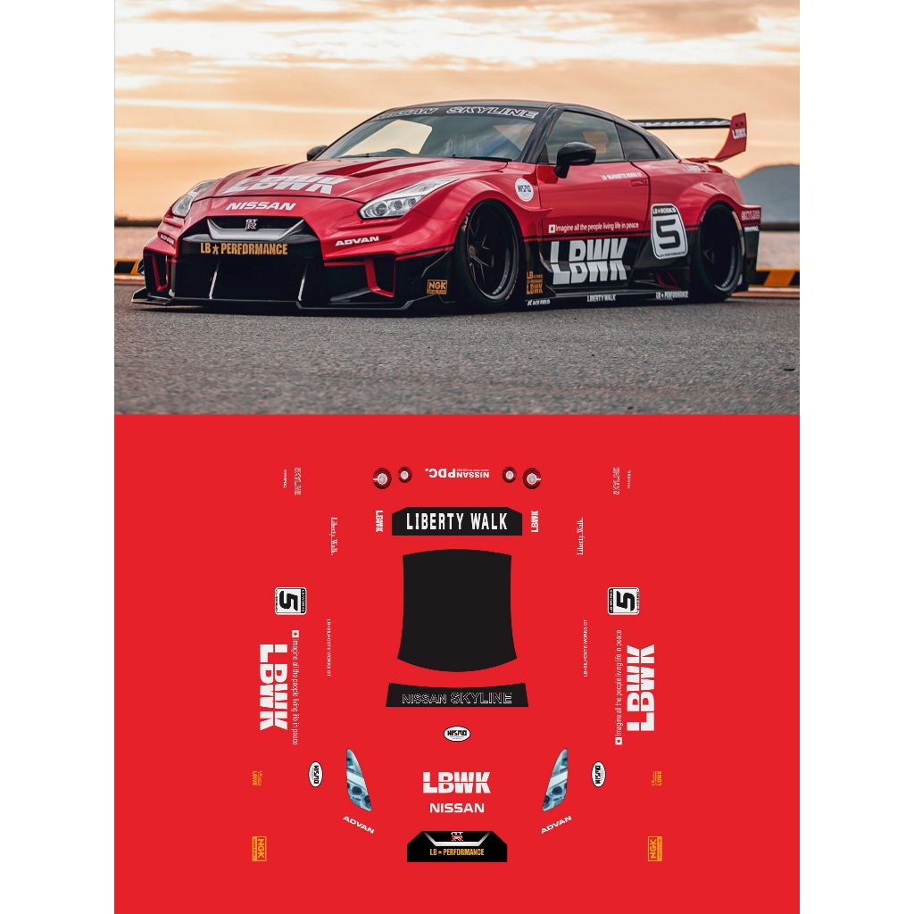 [WHITE TONER] Decal Hotwheels NISSAN R35 LBWK SLAMMED