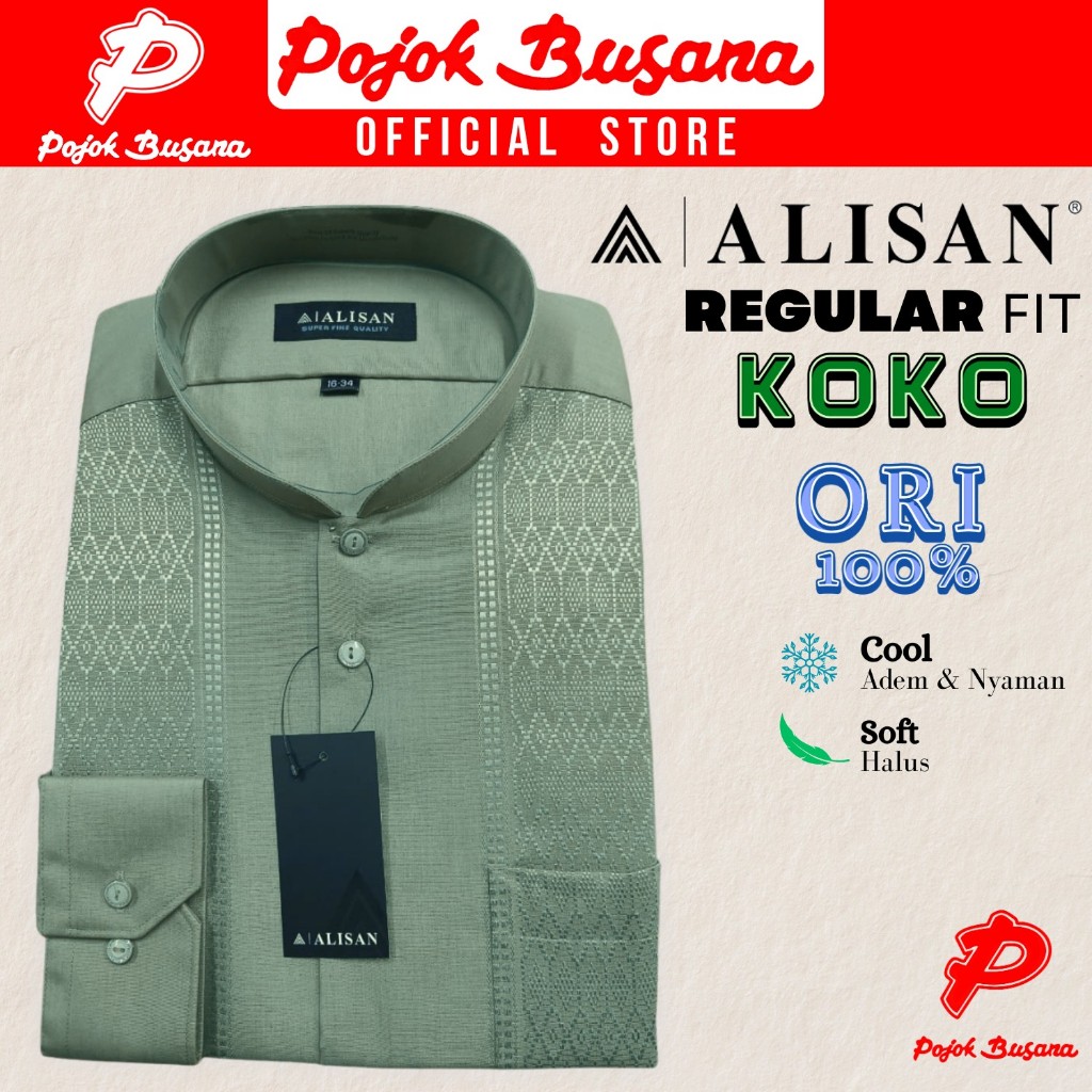 Pojok Busana Kemeja Alisan Kerah Koko/Shanghai - Atasan Baju Koko Pria Fashion Muslim