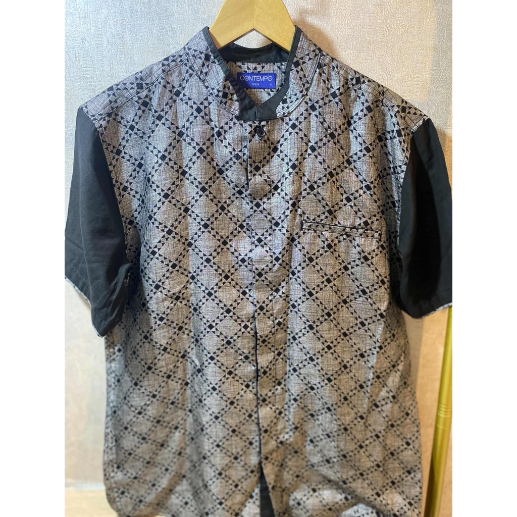 Baju Koko Pria Lengan Pendek Hitam Contempo Men’s Muslim Top Shirt Baju Lebaran Bagus Murah