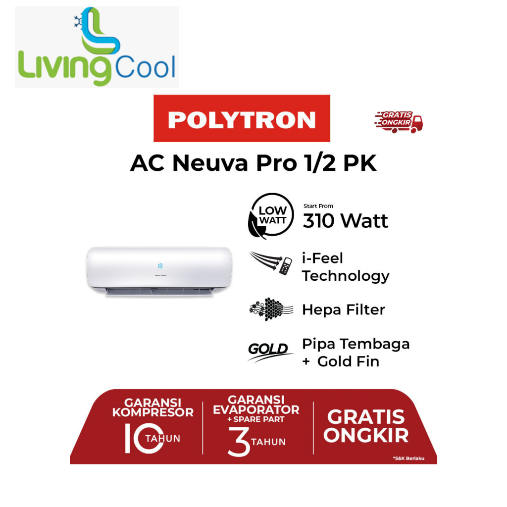 POLYTRON AC Neuva  1/2 PK PAC 05VZI FREE ONGKIR KARAWANG BEKASI JAKARTA  CIKARANG