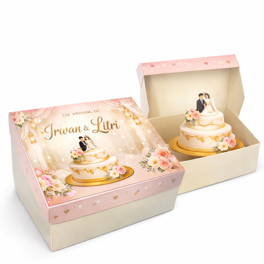 CUSTOM Box Tart 18x18x12 & 20x20x12 cm | Box Kue Tart Tutup Pisah | Minim 300 Pcs | Premium Ivory