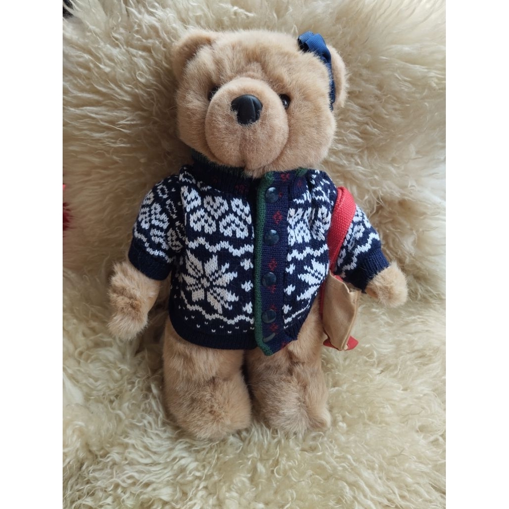 VINTAGE Ll bean ellie teddy bear stuffedplush cardigan sweatereuc