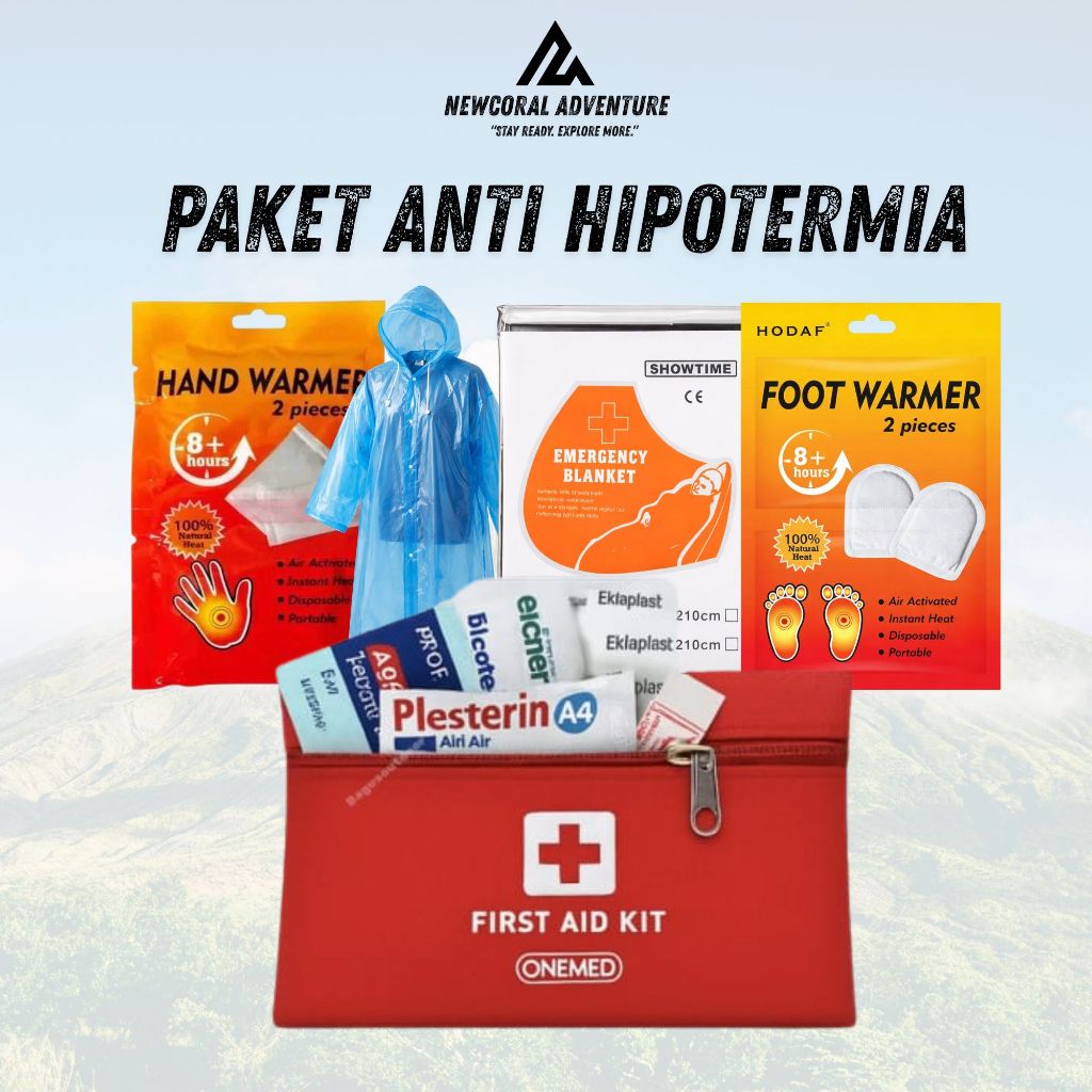Newcoral Adventure - Paket Survival Anti Hipotermia : Emergency Blanket, Hand & Foot Warmer & P3K Ou