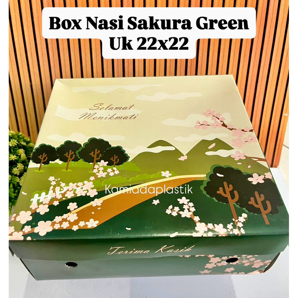 Box Nasi Warna Uk 22x22/ Dus Nasi Sakura Green/ Box Nasi
