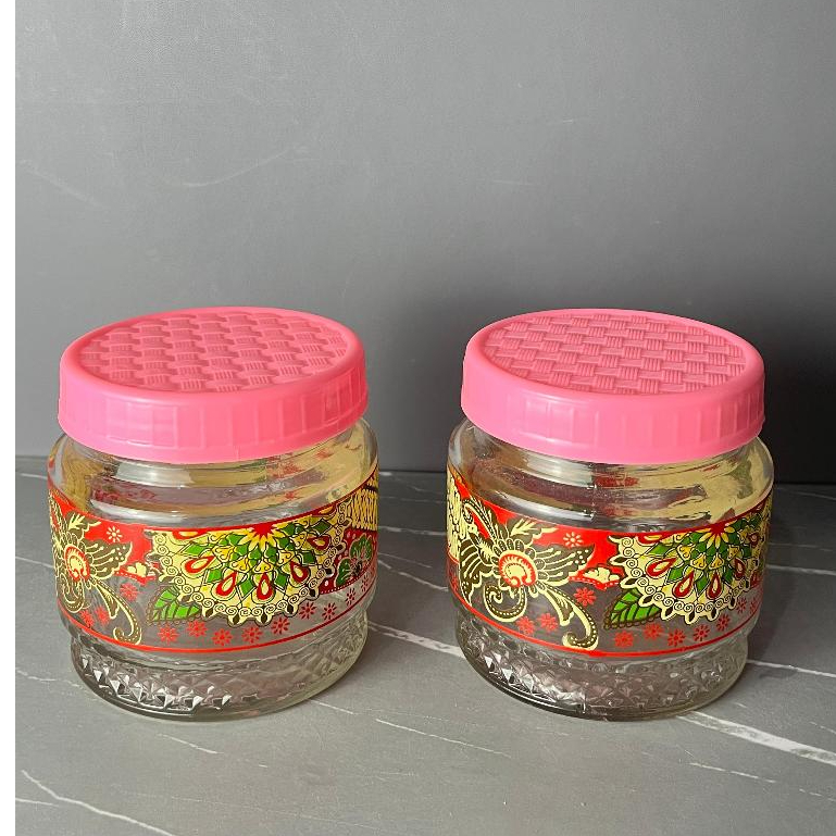 Toples Kaca Motif Bunga Random 850ml Toples Kue Kering Lebaran Cantik