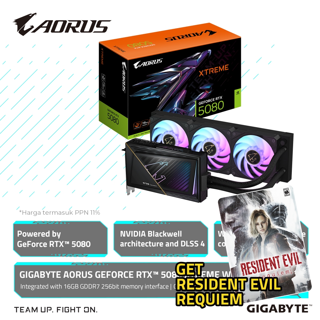 VGA Card Gigabyte AORUS GeForce RTX 5080 XTREME WATERFORCE 16G - 16GB GDDR7