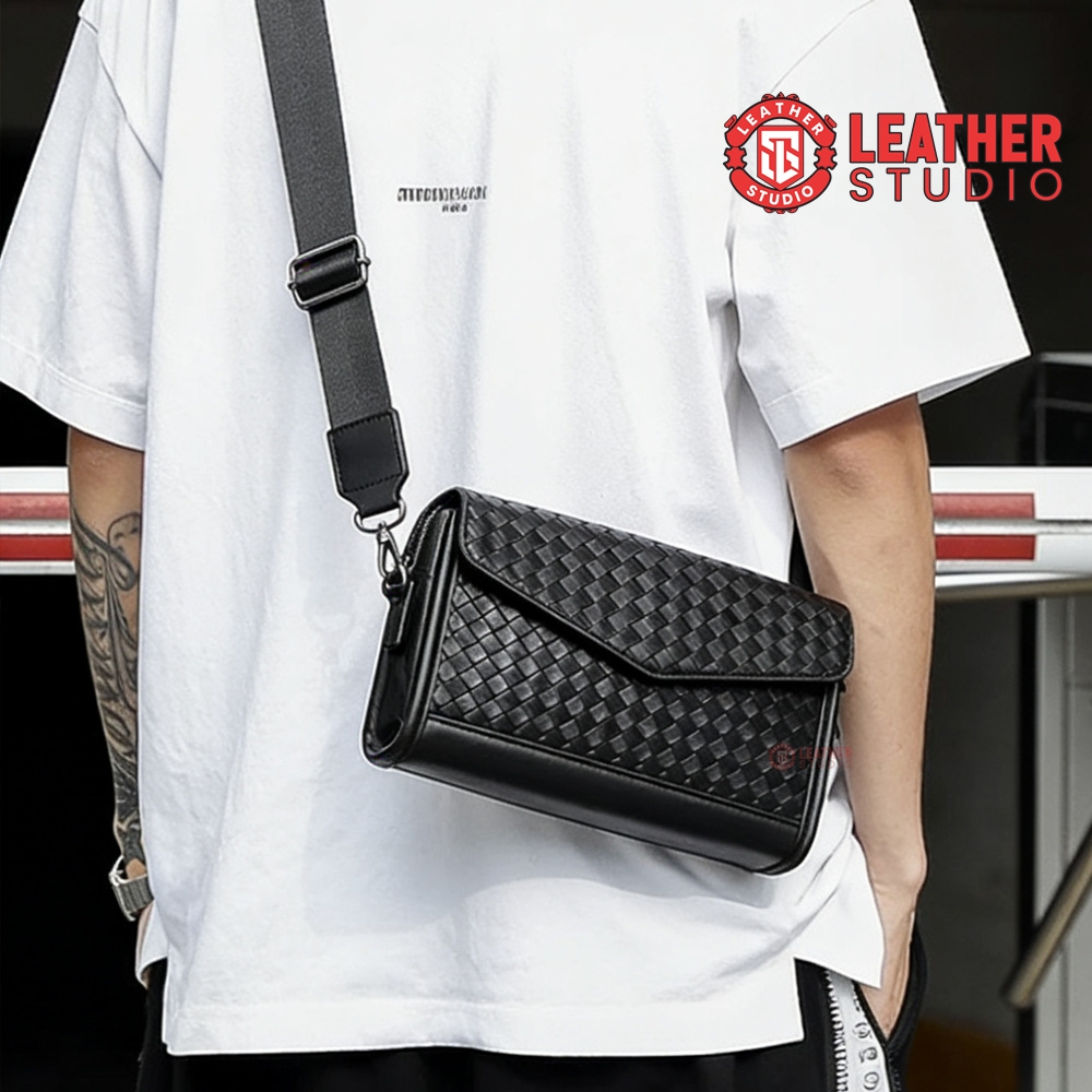 Leather Studio AINSLEY Tas kulit pria desain korea selempang bahu untuk HP slingbag